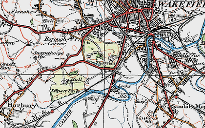 Old map of Thornes in 1925
