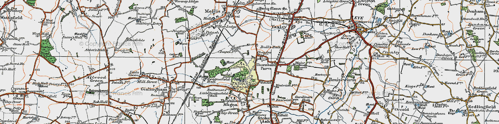 Old map of Thornham Parva in 1920