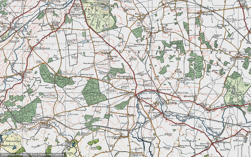 Old Map of Historic Map covering Wittering Grange in 1922