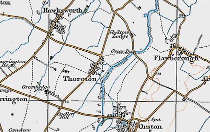 Old map of Thoroton in 1921