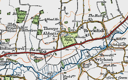 Old map of Thorpe Abbotts in 1921