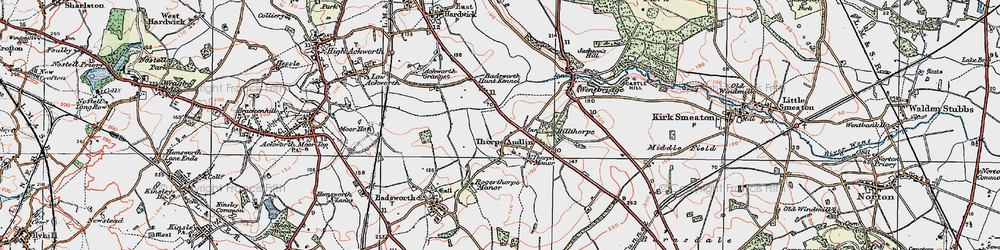 Old map of Thorpe Audlin in 1925