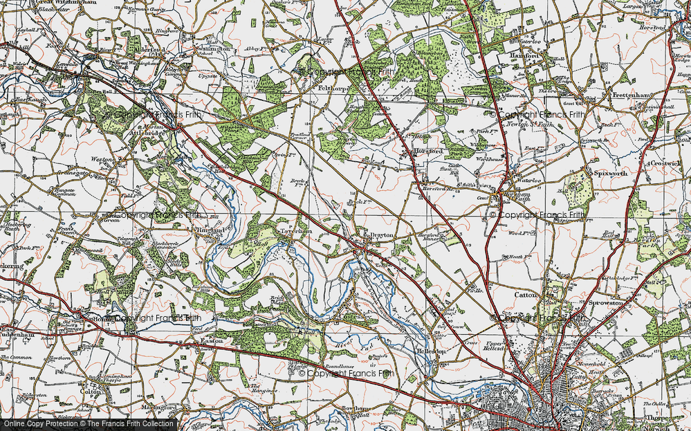 Old Map of Thorpe Marriott, 1922 in 1922