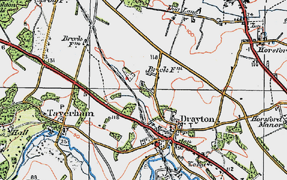 Old map of Thorpe Marriott in 1922