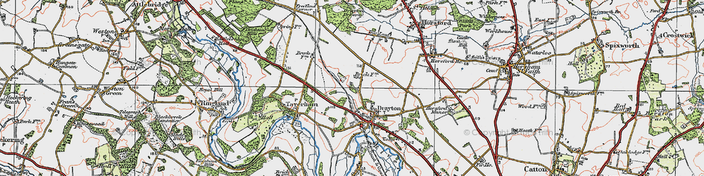 Old map of Thorpe Marriott in 1922