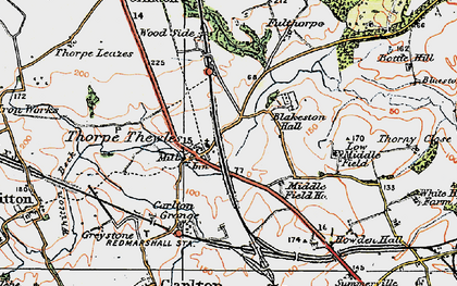Old map of Thorpe Thewles in 1925