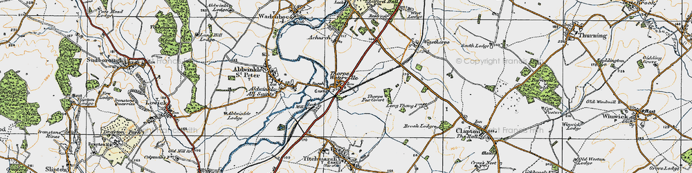 Old map of Thorpe Waterville in 1920