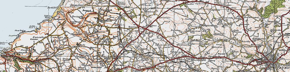 Old map of Three Burrows in 1919