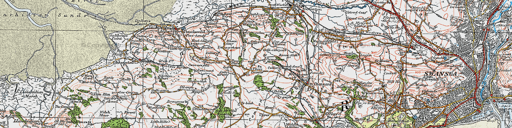 Old map of Three Crosses in 1923