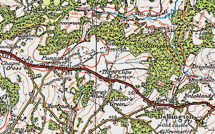 Old map of Three Cups Corner in 1920