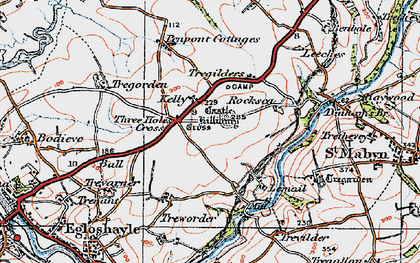 Old map of Three Holes Cross in 1919