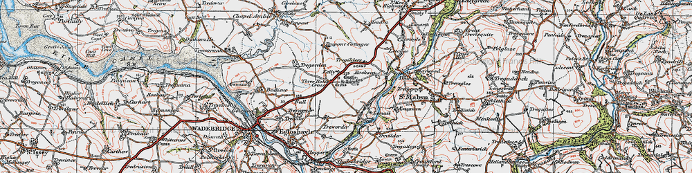 Old map of Three Holes Cross in 1919