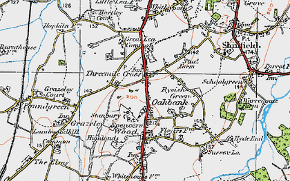 Old map of Three Mile Cross in 1919