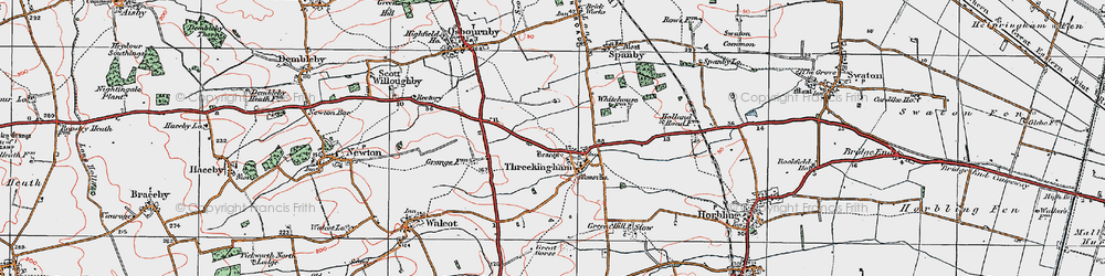 Old map of Threekingham in 1922