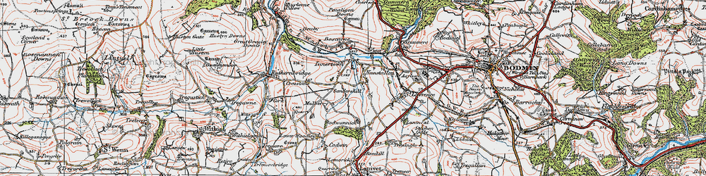 Old map of Threewaters in 1919