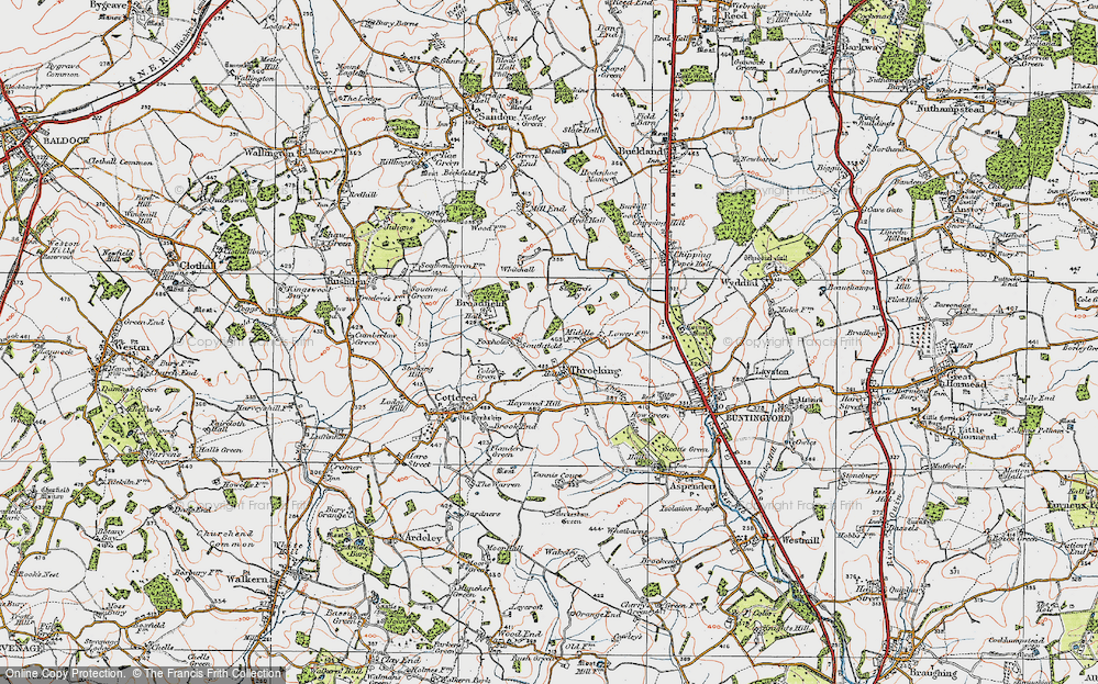 Old Map of Throcking, 1919 in 1919