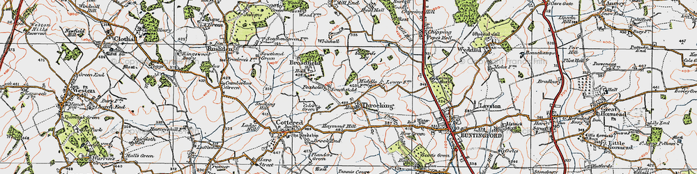 Old map of Throcking in 1919