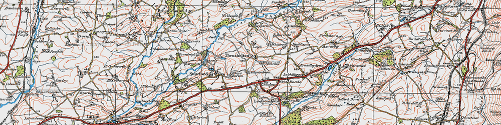 Old map of Lower Mills in 1919