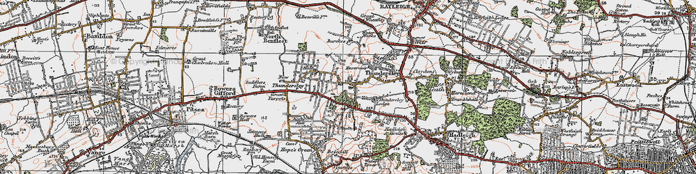 Old map of Thundersley in 1921