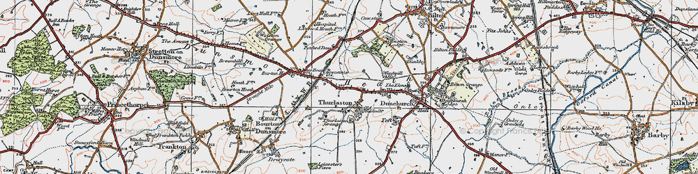 Old map of Thurlaston in 1919