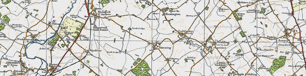 Old map of Thurning in 1920