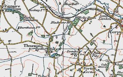 Old map of Thurning in 1921