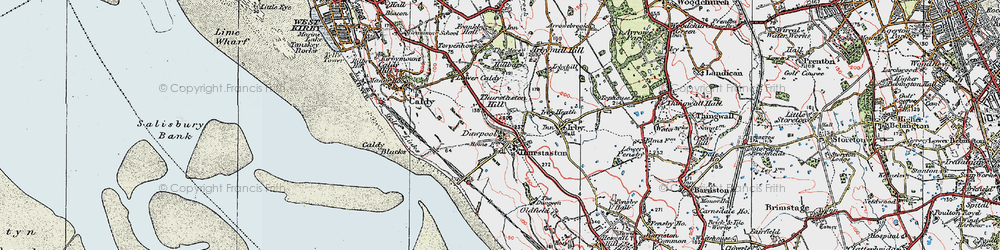 Old map of Thurstaston Common in 1924