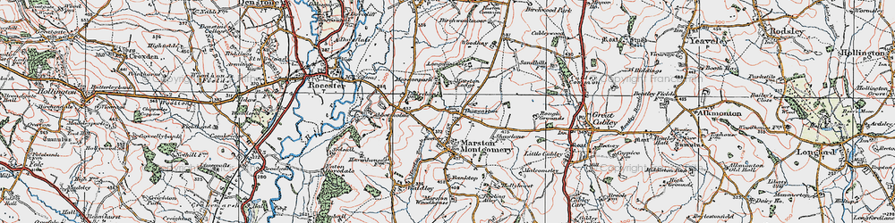 Old map of Thurvaston in 1921