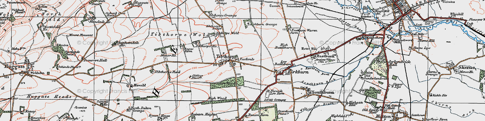 Old map of Tibthorpe Wold in 1924