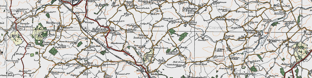 Old map of Tilbury Juxta Clare in 1921