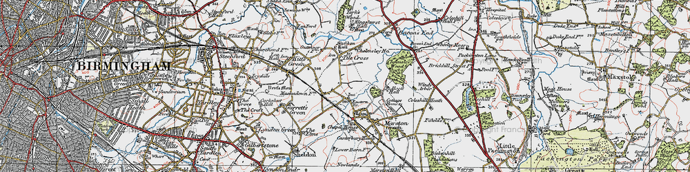 Old map of Tile Cross in 1921