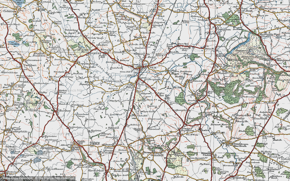 Old Map of Tilley Green, 1921 in 1921