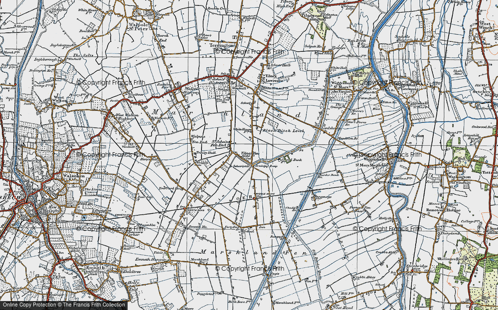 Old Map of Historic Map covering Black Ditch Level in 1922