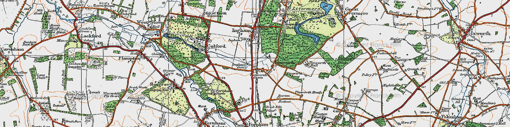 Old map of Timworth Green in 1920