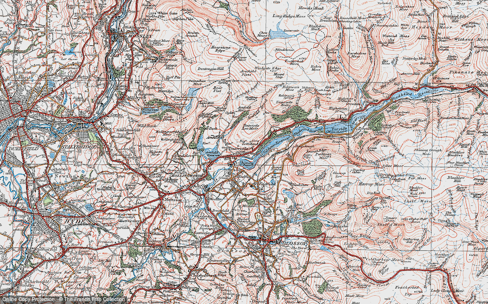 Old Map of Historic Map covering Tintwistle Knarr in 1924