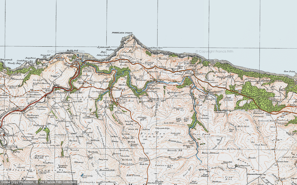 Old Map of Historic Map covering Tippacott Ridge in 1919
