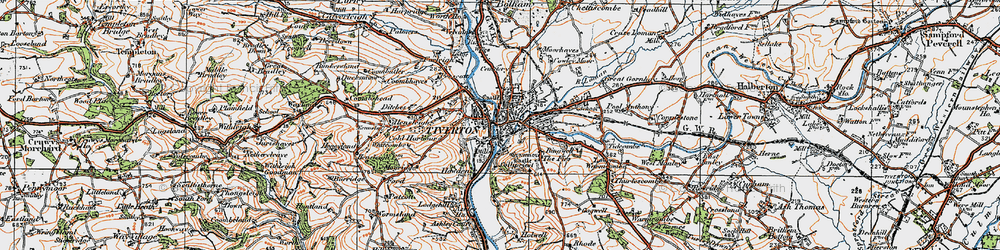 Old map of Tiverton in 1919
