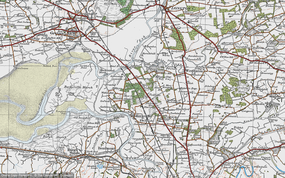 Old Map of Historic Map covering Mossband Hall in 1925