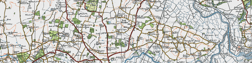 Old map of Toft Monks in 1922