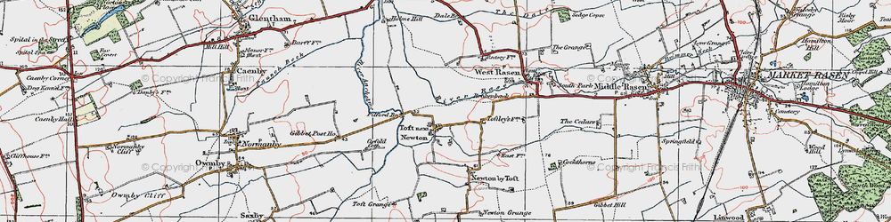 Old map of Toft next Newton in 1923