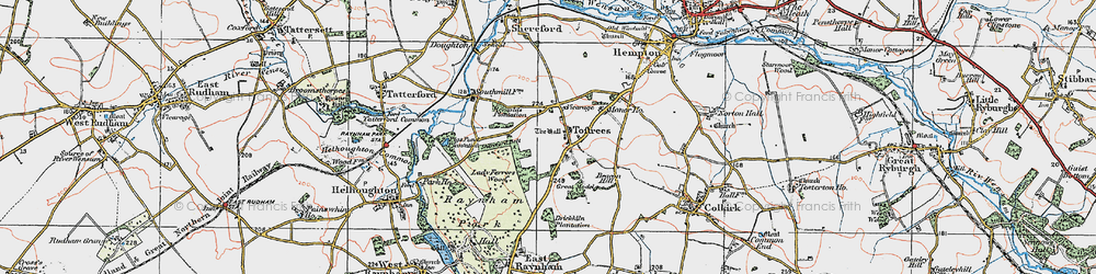 Old map of Toftrees in 1921