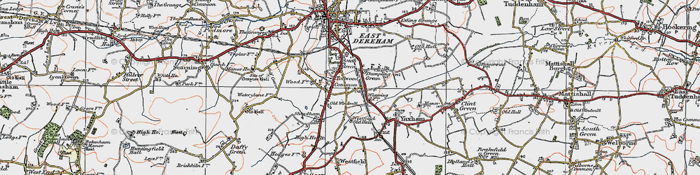 Old map of Toftwood in 1921