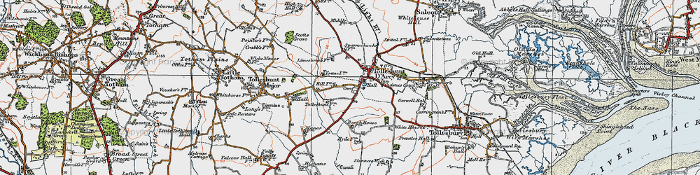 Old map of Tolleshunt D'Arcy in 1921