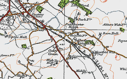 Old map of Tolleshunt Knights in 1921