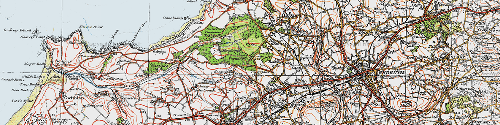 Old map of Tolvaddon Downs in 1919