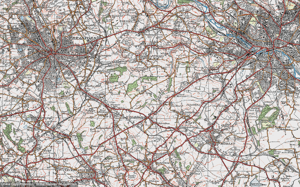 Old Map of Historic Map covering Leeds Country Way in 1925
