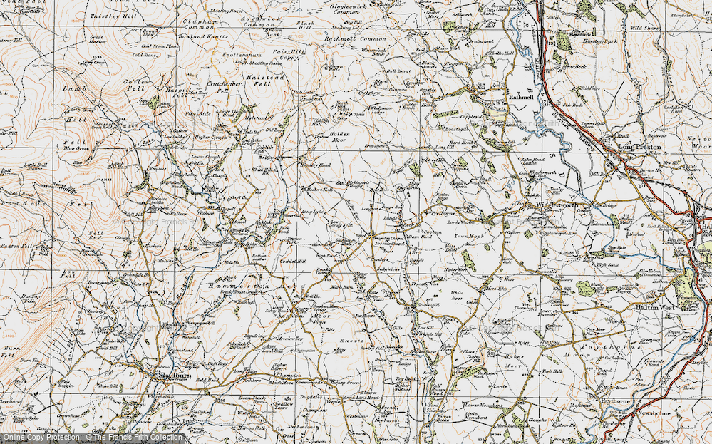Old Map of Historic Map covering Bottoms Beck in 1924