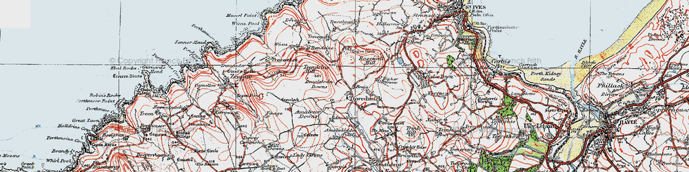 Old map of Towednack in 1919