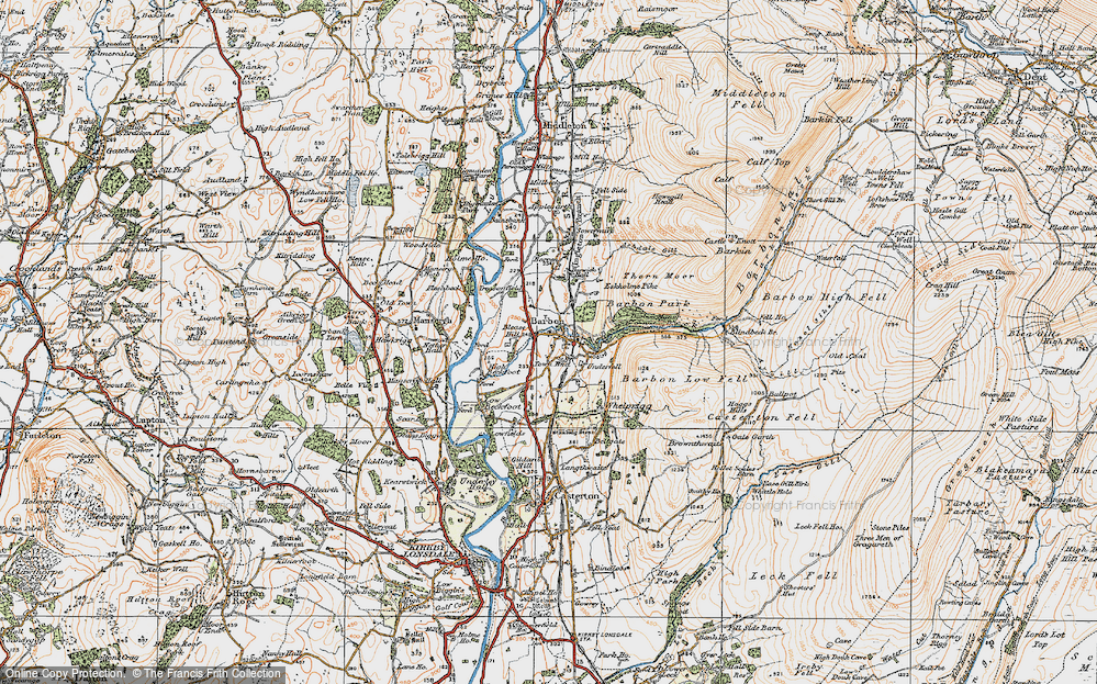 Old Map of Historic Map covering Ashdale Gill in 1925