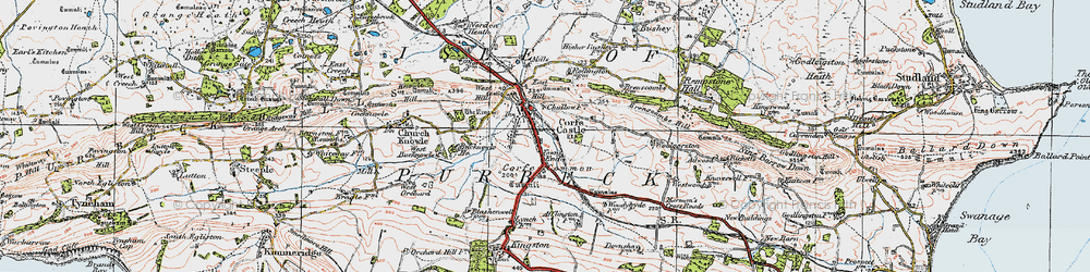 Old map of Isle of Purbeck in 1919